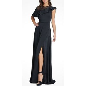 Ieena for Mac Duggal Illusion Ruffle A-line Gown in Black NWT Size 16